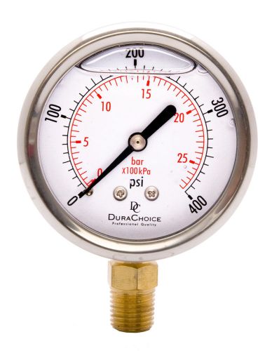 2&#034; oil filled pressure gauge - ss/br 1/4&#034; npt lower mount 400psi for sale