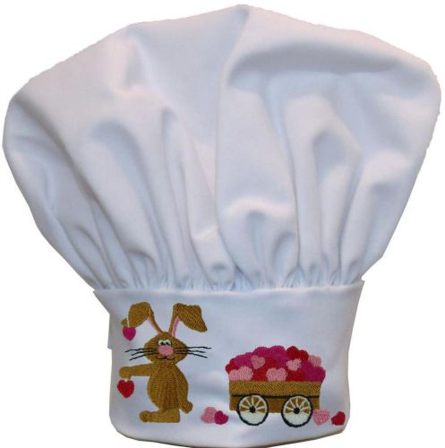 Bunny &amp; Hearts Wagon Chef Hat Adjust Wed Love Mother&#039;s Day Monogram White Avail