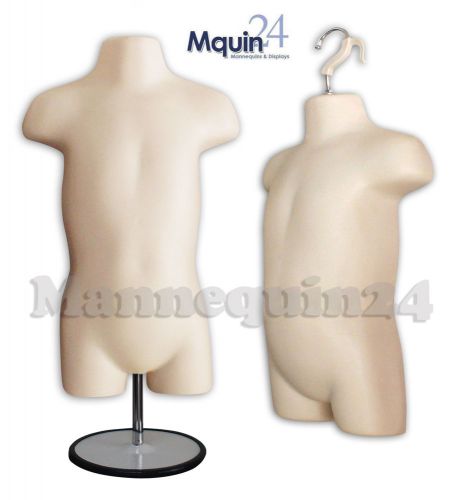 1 Toddler Torso Mannequin Form FLESH+Stand, Hanging Hook for Pant Display 135F6