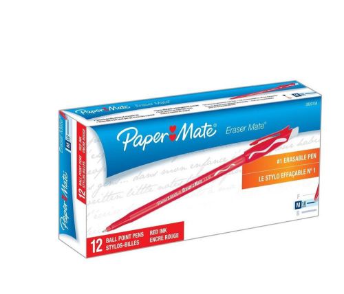 Erasermate Stick Ballpoint Pens Medium Point Red Ink 12-Pack Pens