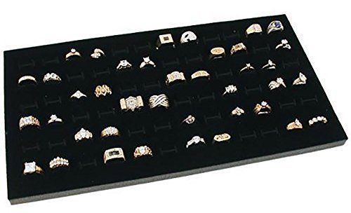 Glass Top Black Jewelry Display Case 72 Slot Compartment Ring Tray
