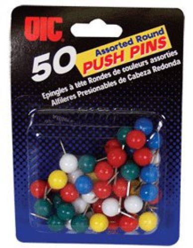 Officemate oic 50 pack push pins, round shape, assorted colors (92802) for sale