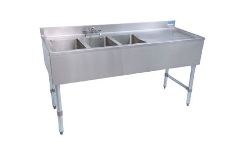 Slim Line Stainless Steel Underbar Sink 60&#034; w drainboard Restaurant BBKUBW-360RS