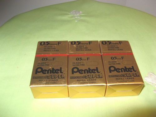 3 BOXES OF 12 TUBES .5MMF (ultra fine)  PENTEL HI-POLYMER SUPER REFILL LEAD.