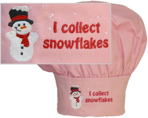 I Collect Snowflakes Chef Hat Pink Child Size Snowman &amp; Snow Adjustable Monogram