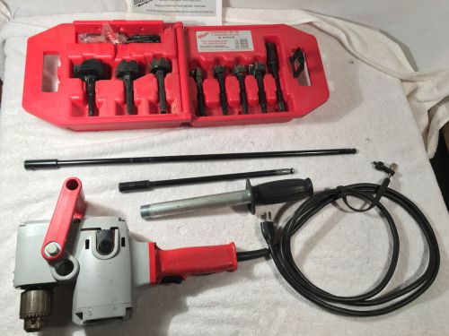 Milwaukee hole hawg right angle drill. #1675-1 and contractor bits #49-22-0130 for sale