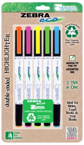 Zebra Eco Zebrite Double-Ended Highlighters, Assorted Colors, Chisel and Fine Po