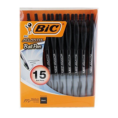 BIC Atlantis Retractable Ballpoint Pen, 1.0mm, Medium Point, Black Ink, Pack of