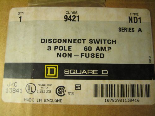 Square D  9421- ND1  Disconnect Switch 3 Pole 60 Amp Non- Fused