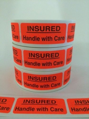 250 1 x 2.5 insured handle with care stickers labels red fluorescent stickers for sale