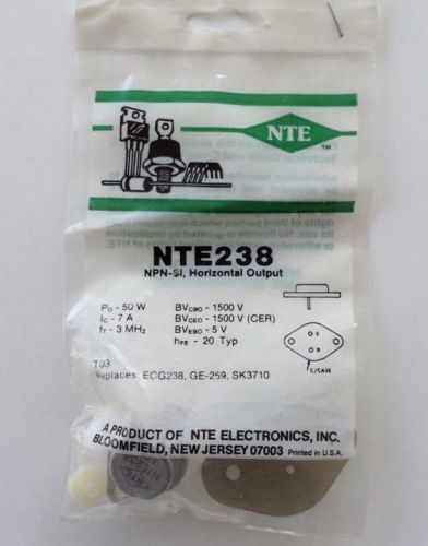 NTE238 NPN-Silicon Horizontal Output Case TO3 Replaces ECG238,GE259,SK3710