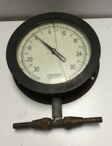 3 1/2&#034; antique crosby, boston u.s.a. compound vacuum pressure 30 psi gauge for sale