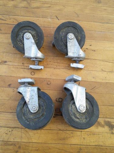 FOUR Vintage 3&#034; Swivel Brake Casters w/ Rubber Wheels