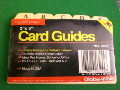 GLOBE WEIS A-Z  25 3&#034; x 5&#034; Card Guides 3255 Made in USA New &amp; Sealed