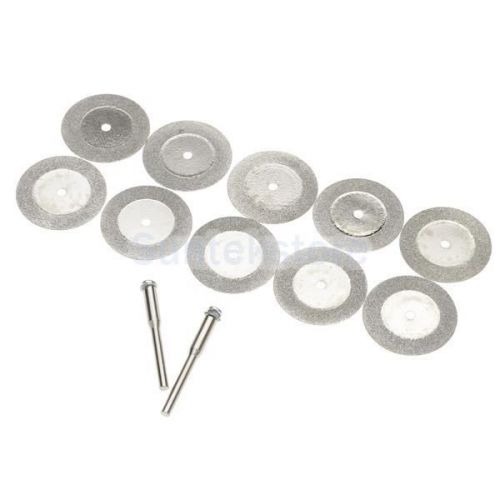 10pcs 35mm Diamond Cut Off Disc Wheel Rotary Tool Drill w/ Two Mandrel Arbor