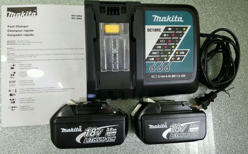 Makita dc 18rc  lithium ion charge (2) bl 1830 li-ion 3 ah batteries&#034;new&#034; for sale
