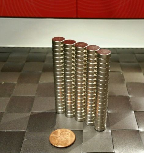 100 Neodymium Cylinder Disk Magnets. Super strong N42 Rare Earth. 3/8&#034; x 1/8&#034;