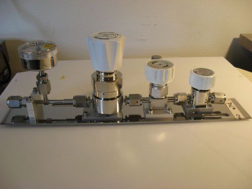 1/4&#034; high purity gas stick,tescom 100 regulator, gauge, 2 ewal valves, mounted for sale