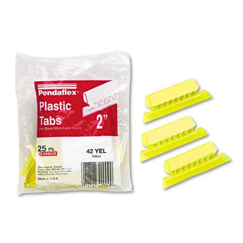Hanging file folder tabs, 1/5 tab, two inch, yellow tab/white insert, 25/pack for sale