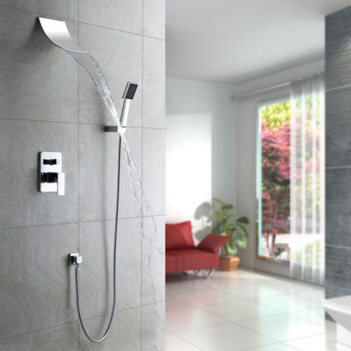Modern Waterfall Shower Head and Handshower Chrome Shower System Free Shipping