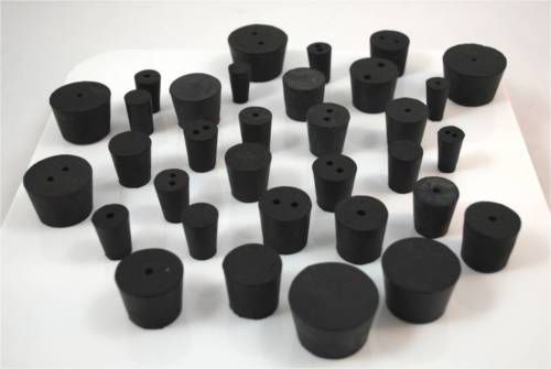 60 black rubber stoppers assortment 2lb - stopper variety of solid, 1 &amp; 2 hole for sale