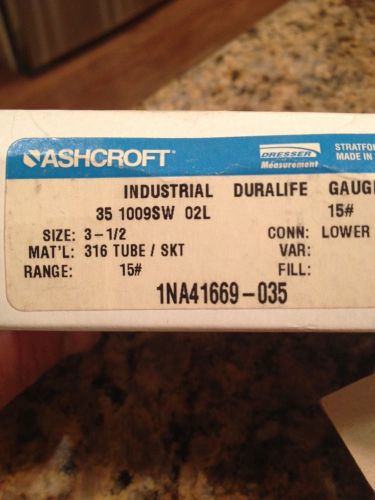 NEW - Ashcroft Industrial Duralife Gauge, 3 1/2 1NA41669-035