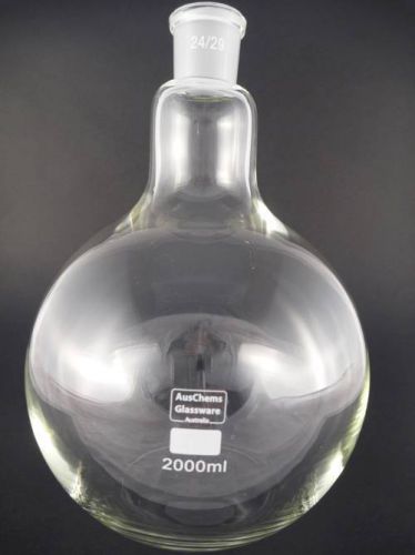 Flat bottom round flask 1 neck 24/29 joint auschems glassware australia 2000ml for sale