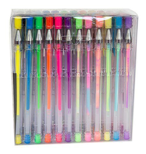 LolliZ Gel Pens 48 Gel  Tray Set Pencils Office Rollerball Home School Drawing