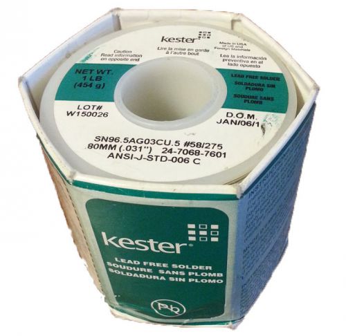Kester solder .031inch diameter 96.5%tin 3%silver .5%copper 24-7068-7601 1lb new for sale