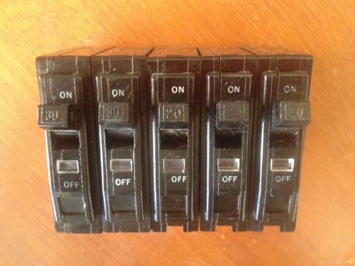 NOS LOT OF (3) SQUARE D 1 POLE 20A &amp; (2) 2-POLE 30A CIRCUIT BREAKERS