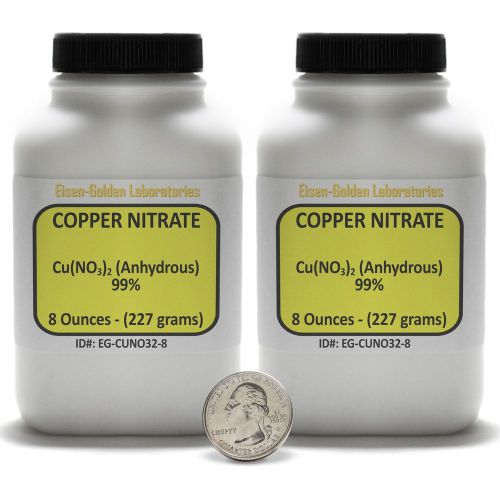 Copper Nitrate [Cu(NO3)2] 99% ACS Grade Powder 1 Lb in Two Plastic Bottles USA