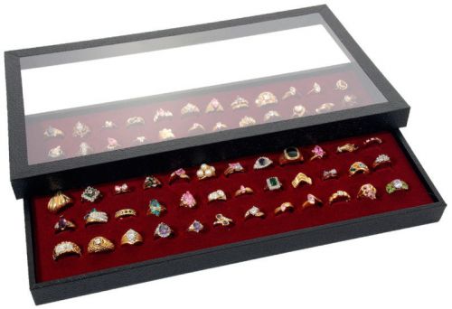 Ring tray acrylic lid jewelry display case burgundy for sale