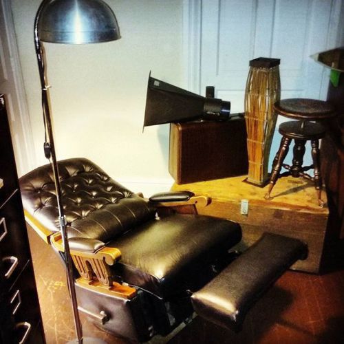 Black Leather Original 1950&#039;s  La-Z-Boy Recliner,Rocker, 360&#039; Swivel chair