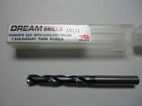 YG DREAM DRILL 7.6 X 8.0 X 53 X 91 WITH COOLANT HOLES