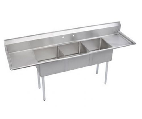 Sapphire SMS-3-2020D, 20x20-Inch 3-Compartment Stainless Steel Sink with Right a