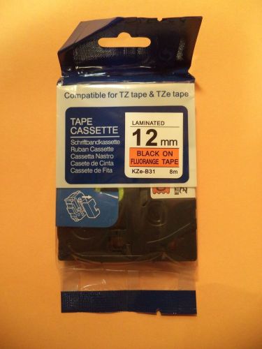 2 brother non-oem tze-b31 12mm 1/2&#034;  26.2&#039; label black fluorescent hunter orange for sale