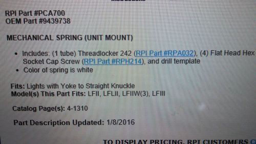 Rpi #pca 700 mechanical spring, unit mount for pelton &amp; crane for lfii series for sale