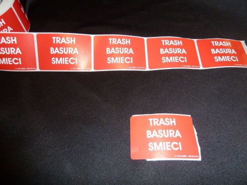 TRASH Labels English, Spanish and Polish (20 labels) 2&#034; x 3&#034; stickers labels red