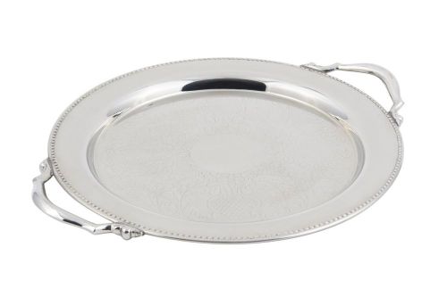Bon Chef 61334 Stainless Steel Serving Round Tray with Handle Etching and Bea...