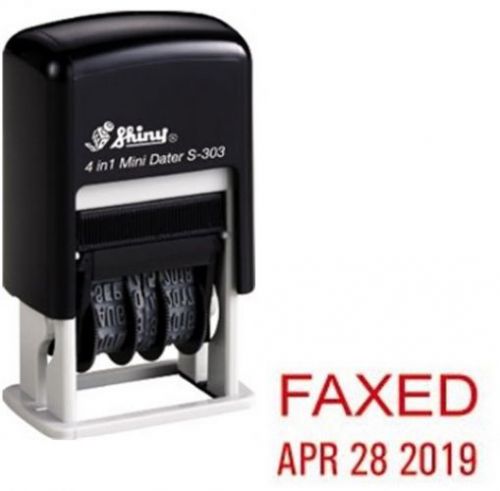 Shiny self-inking rubber date stamp - faxed - s-303 - red ink (42511-r-faxed) for sale
