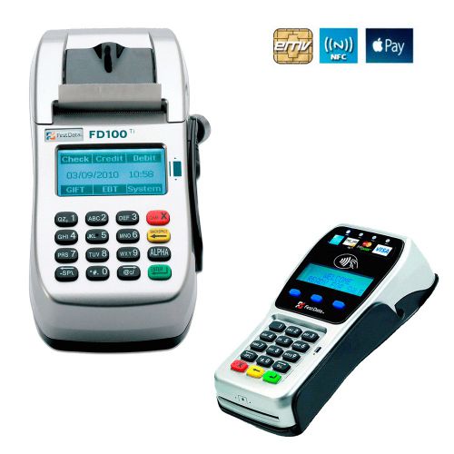 First data fd100ti dial/ip terminal w/fd35 pin pad accept emv apple pay for sale