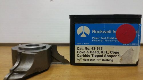 ROCKWELL 43-915 COVE &amp; BEAD RH COPE Carbide Tipped Shaper Cutter