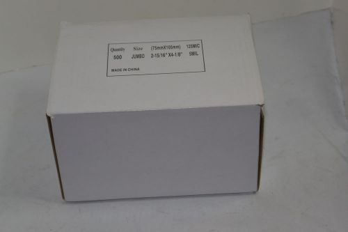 500 NEW 5 MIL JUMBO LAMINATING POUCHES!  2 15/16 x 4 1/8&#034;! 75x105mm! W/CARRIERS!