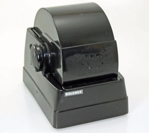 VINTAGE BLACK PLASTIC ROLODEX CARD FILE, ROUND TOP, ROTARY, W/TABS &amp; BLANK CARDS