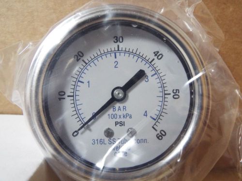 0-60 psi/bar 2.5&#034; all stainless lower mount glycerine-filled pressure gauge for sale
