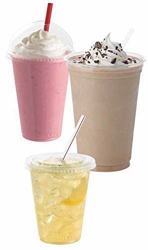 100 Sets 20 oz PET Plastic CLEAR Cup &amp; Dome Lid Iced Coffee BUDDHA BUBBLES BOBA
