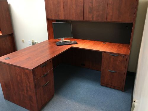 Executive laminate l shape right office desk with hutch double pedestal lighting for sale