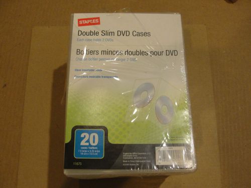 STAPLES - 20 DOUBLE SLIM DVD CASES CLEAR - NEW