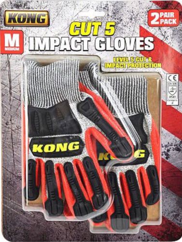 Kong Size M Cut 5 Nitril Knit Impact Protection Gloves, KKC5-03-M, 2 Pair Pack,