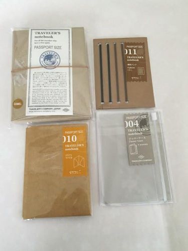 Traveler&#039;s Notebook Passport size Cover Camel &amp; Zipper Case,Craft File,Band set